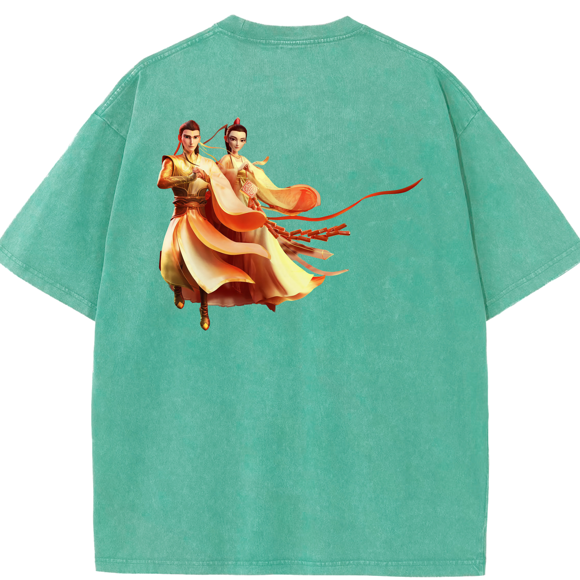 （画像用） Ne Zha 2 ナタ 魔童の大暴れ 綿100% ヴィンテージ風 半袖Tシャツ（背面プリント）